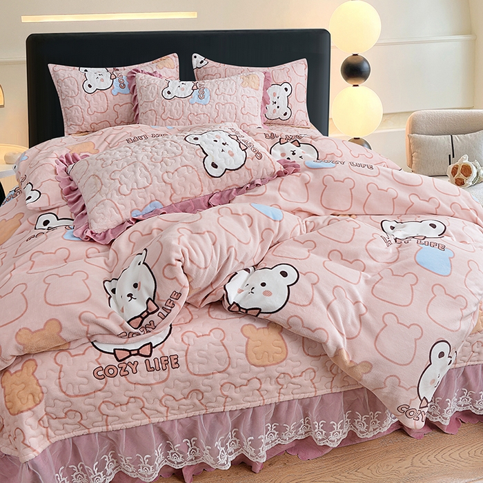 91家纺网 家纺一手货源 找家纺 （总）2024新款亲肤牛奶绒夹棉床盖四件套