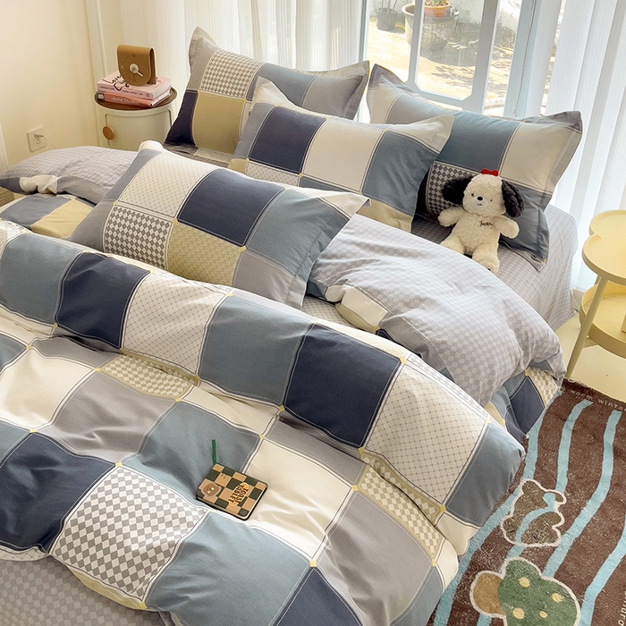 91家纺网 家纺一手货源 找家纺 暖芯优选 2025直播爆款全棉ins印花四件套纯棉床单床笠学生三件套9月上新 小方阵