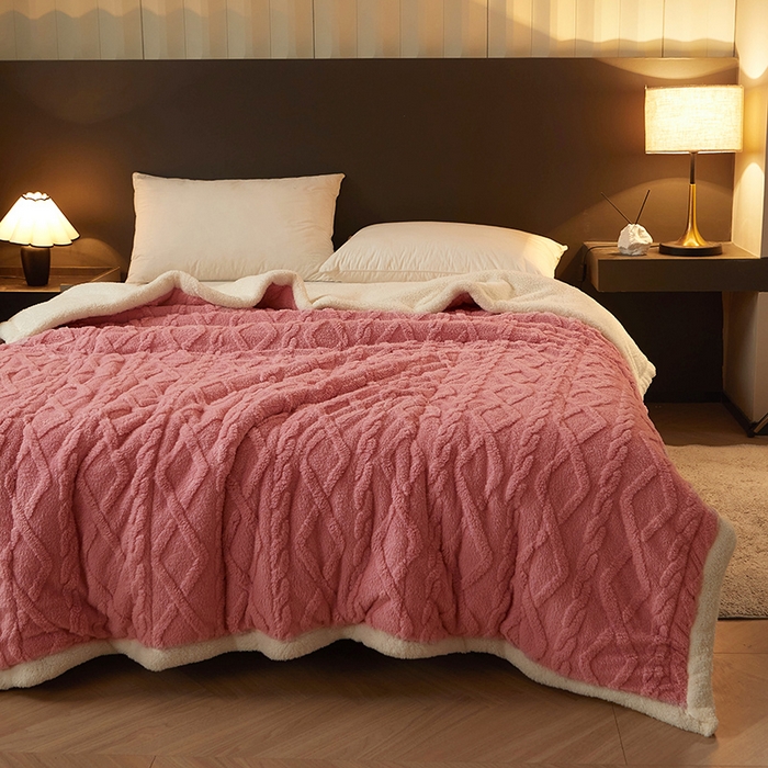 91家纺网 家纺一手货源 找家纺 澳梵家居 2024新款三层夹棉加厚塔肤绒毛毯-场景二 苏梅-白