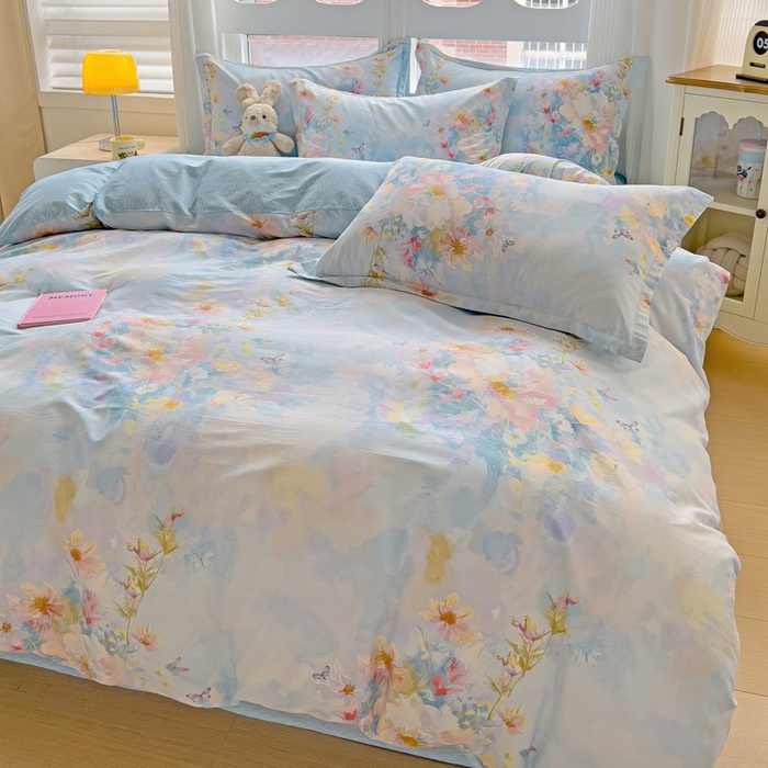 91家纺网 家纺一手货源 找家纺 暖芯优选 2025直播爆款全棉ins印花四件套纯棉床单床笠学生三件套9月上新 优漫蓝语