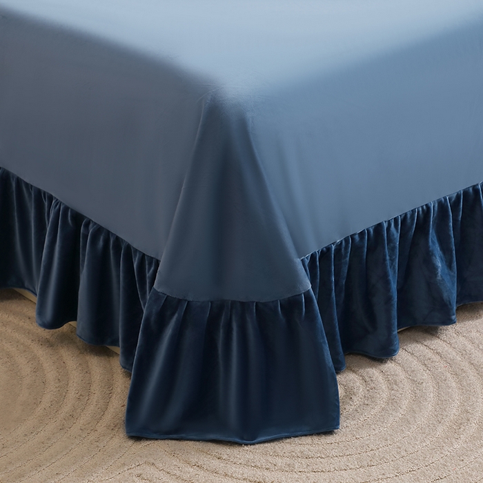 91家纺网 家纺一手货源 找家纺 2024新款母婴级花边床单款婴儿绒刺绣四件套 长相思-宾利蓝