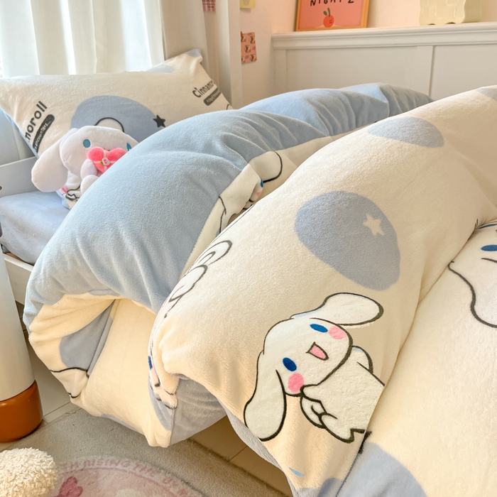 91家纺网 家纺一手货源 找家纺 星座 2025新款三丽鸥牛奶绒套件学生床 泡泡玉桂狗