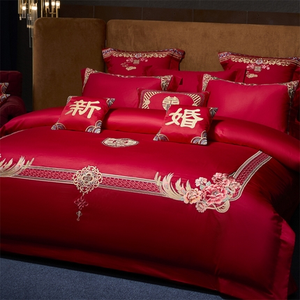 91家纺网 家纺一手货源 找家纺 （总）高大尚 2025新款长绒棉囍嫁系列四件套
