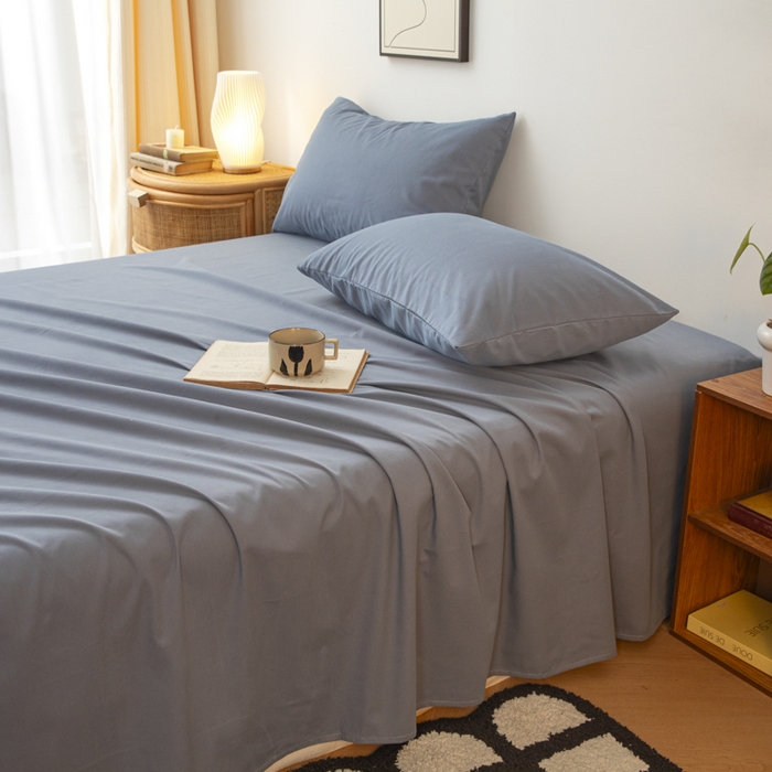 91家纺网 家纺一手货源 找家纺 寐眠 2024新款全棉磨毛床单枕套 蓝灰色