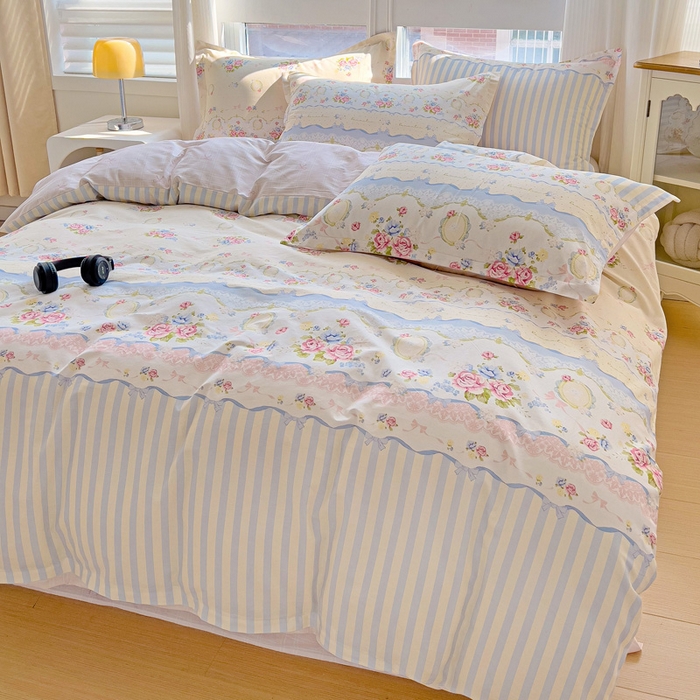 91家纺网 家纺一手货源 找家纺 暖芯优选 2025直播爆款全棉ins印花四件套纯棉床单床笠学生三件套9月上新 时光漫旅