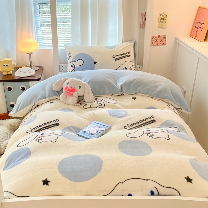 91家纺网 家纺一手货源 找家纺 星座 2025新款三丽鸥牛奶绒套件学生床 泡泡玉桂狗