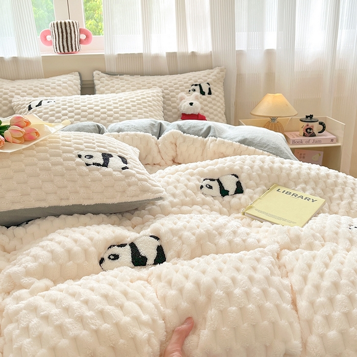 91家纺网 家纺一手货源 找家纺 （总）澳梵家居 2024新款小清新豆豆绒牛奶绒毛巾绣四件套