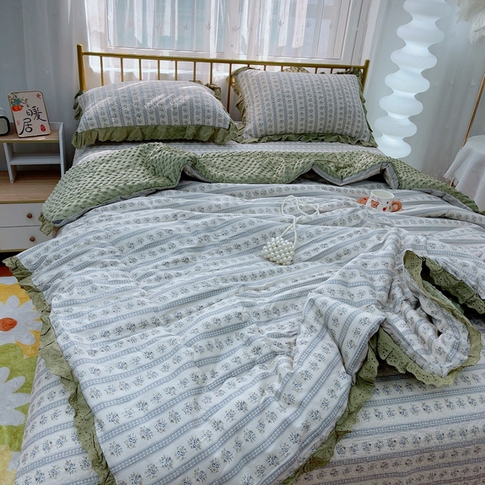 91家纺网 家纺一手货源 找家纺 暖居 2024暖居韩版纯棉豆豆被高温砂洗床盖四件套同款全棉被套 可可庄园