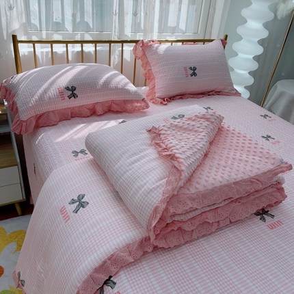 91家纺网 家纺一手货源 找家纺 （总）暖居 2025暖居韩版纯棉豆豆被高温砂洗床盖四件套同款全棉被套