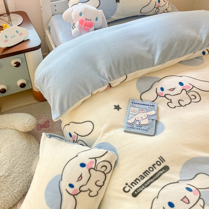 91家纺网 家纺一手货源 找家纺 星座 2025新款三丽鸥牛奶绒套件学生床 泡泡玉桂狗