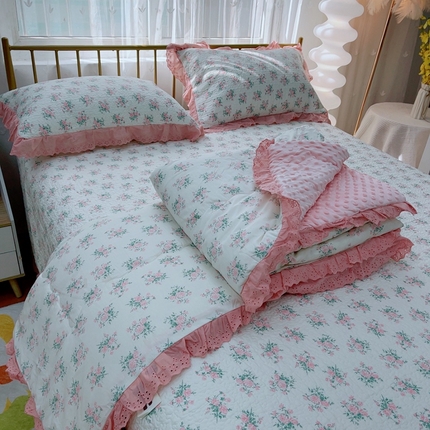 91家纺网 家纺一手货源 找家纺 （总）暖居 2025暖居韩版纯棉豆豆被高温砂洗床盖四件套同款全棉被套