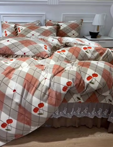 91家纺网 家纺一手货源 找家纺 2024新款亲肤牛奶绒夹棉床盖四件套 可颂