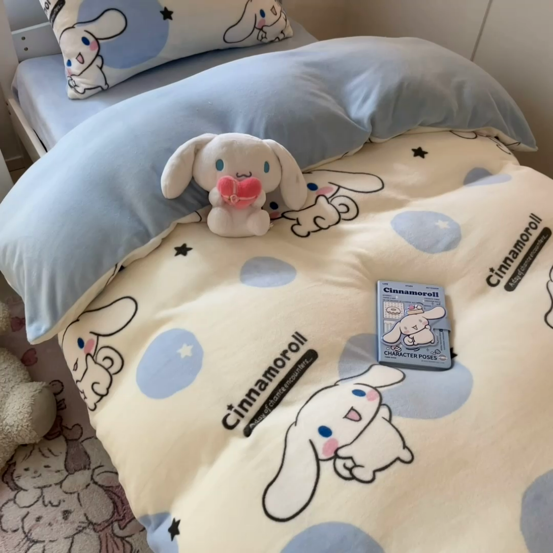 91家纺网 家纺一手货源 找家纺 星座 2025新款三丽鸥牛奶绒套件学生床 泡泡玉桂狗