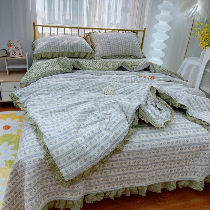 91家纺网 家纺一手货源 找家纺 暖居 2024暖居韩版纯棉豆豆被高温砂洗床盖四件套同款全棉被套 可可庄园