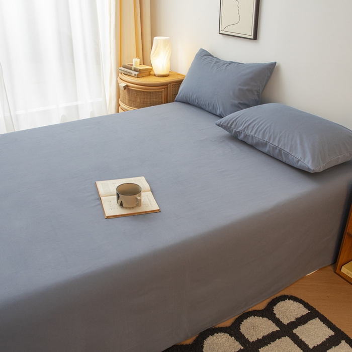 91家纺网 家纺一手货源 找家纺 寐眠 2024新款全棉磨毛床单枕套 蓝灰色