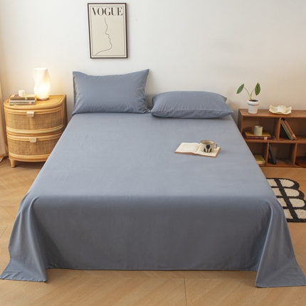 寐眠 2024新款全棉磨毛床单枕套 蓝灰色