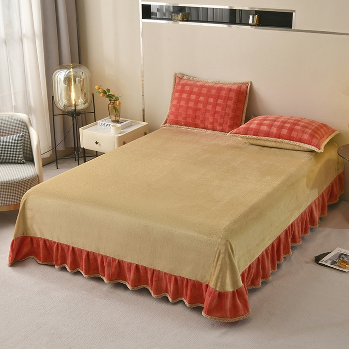 91家纺网 家纺一手货源 找家纺 满羽 2024新款雕花牛奶绒四件套 雅致格调-橘红