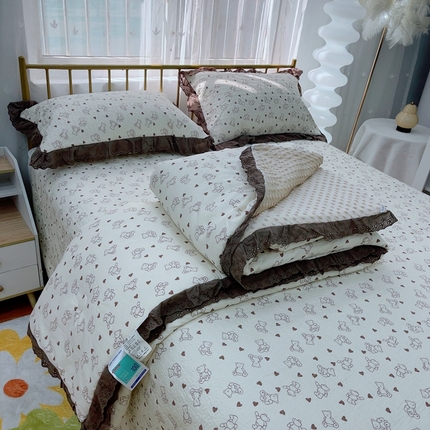 91家纺网 家纺一手货源 找家纺 （总）暖居 2025暖居韩版纯棉豆豆被高温砂洗床盖四件套同款全棉被套