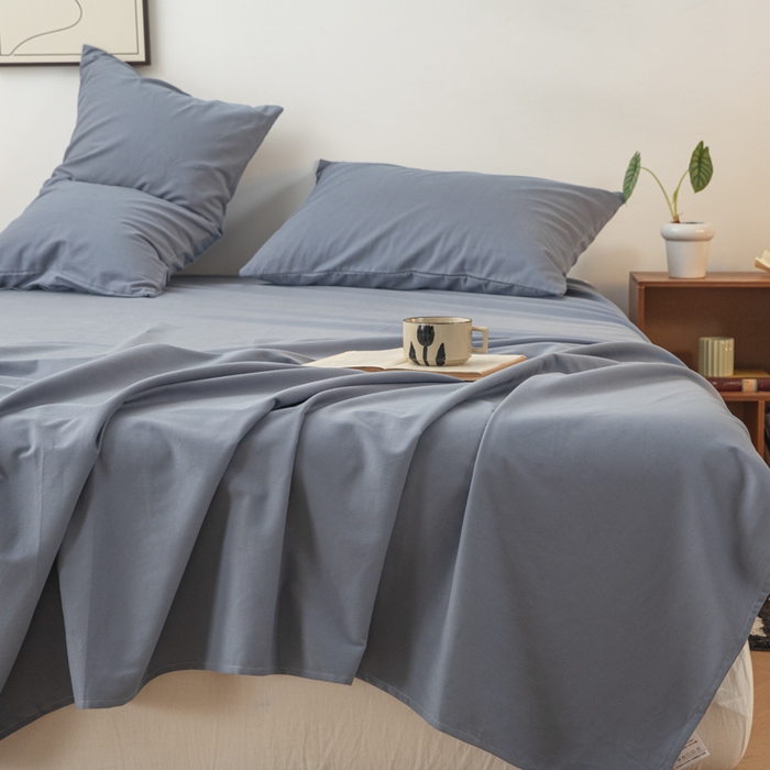 91家纺网 家纺一手货源 找家纺 寐眠 2024新款全棉磨毛床单枕套 蓝灰色