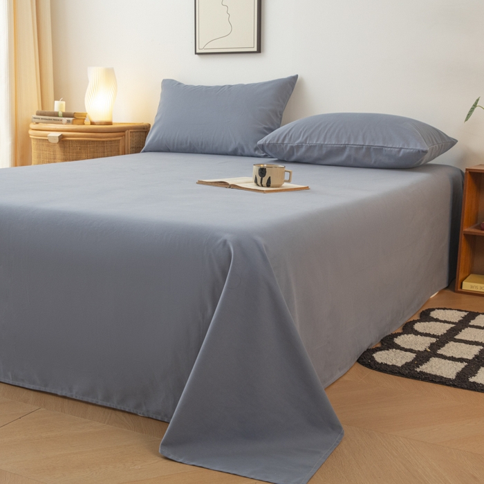91家纺网 家纺一手货源 找家纺 寐眠 2024新款全棉磨毛床单枕套 蓝灰色