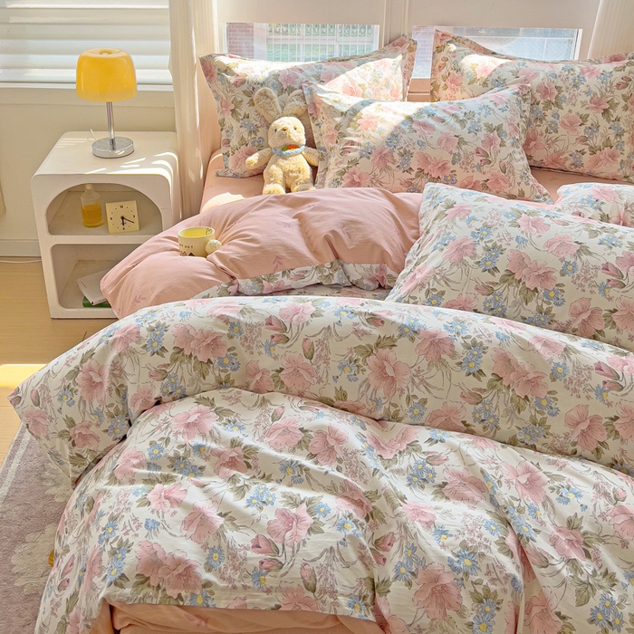 91家纺网 家纺一手货源 找家纺 暖芯优选 2025直播爆款全棉ins印花四件套纯棉床单床笠学生三件套9月上新 花暖香风