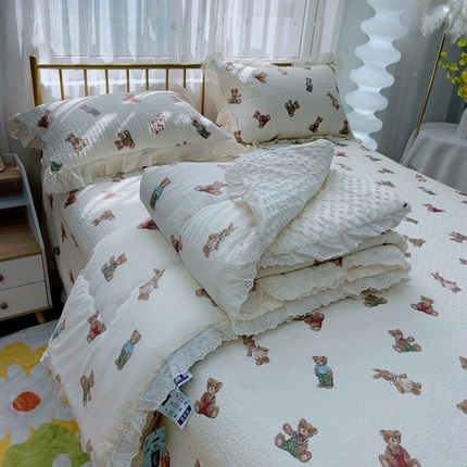 91家纺网 家纺一手货源 找家纺 （总）暖居 2025暖居韩版纯棉豆豆被高温砂洗床盖四件套同款全棉被套