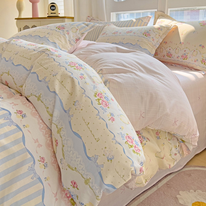 91家纺网 家纺一手货源 找家纺 暖芯优选 2025直播爆款全棉ins印花四件套纯棉床单床笠学生三件套9月上新 时光漫旅