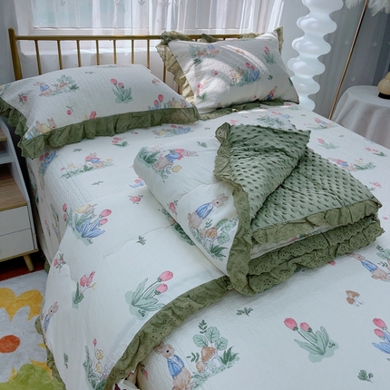 91家纺网 家纺一手货源 找家纺 （总）暖居 2025暖居韩版纯棉豆豆被高温砂洗床盖四件套同款全棉被套