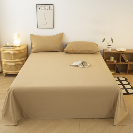 寐眠 2024新款全棉磨毛床单枕套 焦糖色