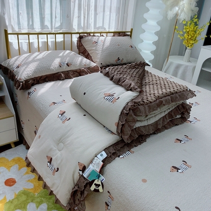 暖居 2024暖居韩版纯棉豆豆被高温砂洗床盖四件套同款全棉被套 拉拉狗