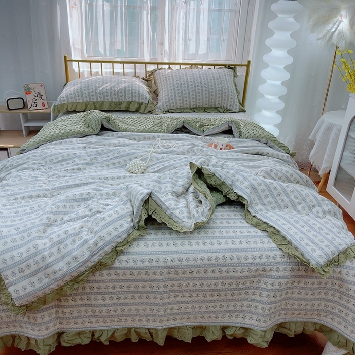 91家纺网 家纺一手货源 找家纺 暖居 2024暖居韩版纯棉豆豆被高温砂洗床盖四件套同款全棉被套 可可庄园