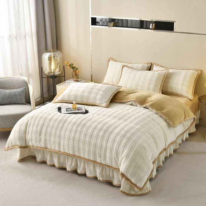 91家纺网 家纺一手货源 找家纺 满羽 2024新款雕花牛奶绒四件套 雅致格调-极白