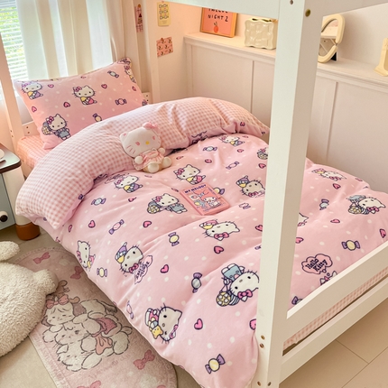 91家纺网 家纺一手货源 找家纺 （总）星座 2025新款三丽鸥牛奶绒套件学生床