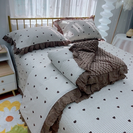 91家纺网 家纺一手货源 找家纺 （总）暖居 2025暖居韩版纯棉豆豆被高温砂洗床盖四件套同款全棉被套