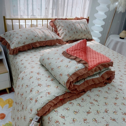 91家纺网 家纺一手货源 找家纺 （总）暖居 2025暖居韩版纯棉豆豆被高温砂洗床盖四件套同款全棉被套