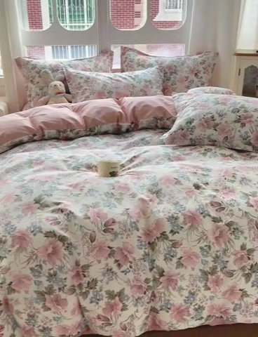 91家纺网 家纺一手货源 找家纺 暖芯优选 2025直播爆款全棉ins印花四件套纯棉床单床笠学生三件套9月上新 花暖香风