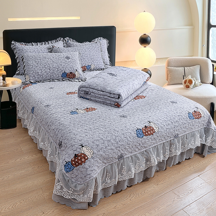 91家纺网 家纺一手货源 找家纺 2024新款亲肤牛奶绒夹棉床盖四件套 卓然