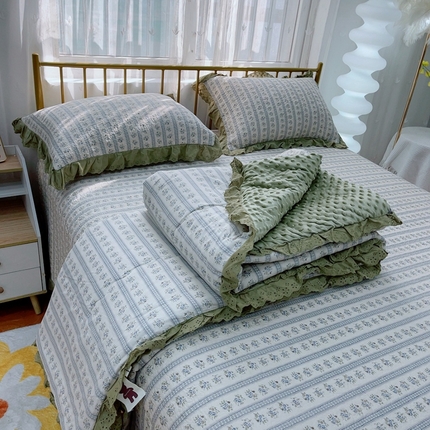 暖居 2024暖居韩版纯棉豆豆被高温砂洗床盖四件套同款全棉被套 可可庄园