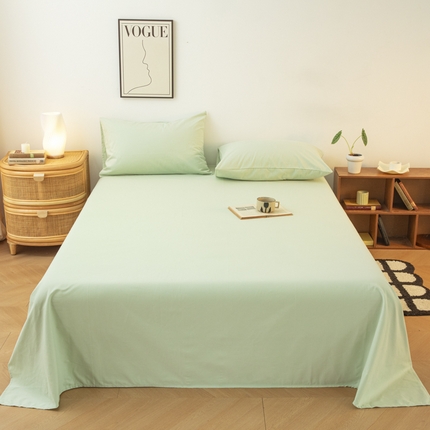 91家纺网 家纺一手货源 找家纺 寐眠 2024新款全棉磨毛床单枕套 豆绿色