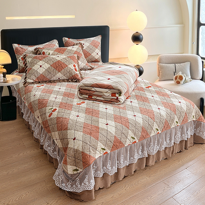 91家纺网 家纺一手货源 找家纺 2024新款亲肤牛奶绒夹棉床盖四件套 可颂