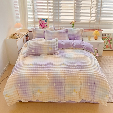 91家纺网 家纺一手货源 找家纺 宜家坊 2024新款牛奶绒泡泡印花四件套系列二 梦幻星空