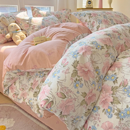 91家纺网 家纺一手货源 找家纺 暖芯优选 2025直播爆款全棉ins印花四件套纯棉床单床笠学生三件套9月上新 花暖香风