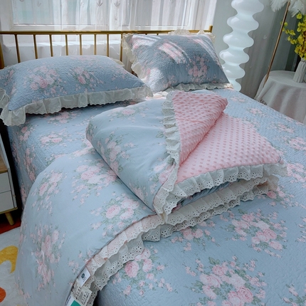 91家纺网 家纺一手货源 找家纺 （总）暖居 2025暖居韩版纯棉豆豆被高温砂洗床盖四件套同款全棉被套