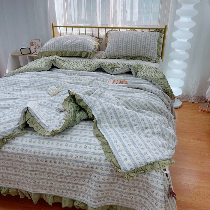 91家纺网 家纺一手货源 找家纺 暖居 2024暖居韩版纯棉豆豆被高温砂洗床盖四件套同款全棉被套 可可庄园