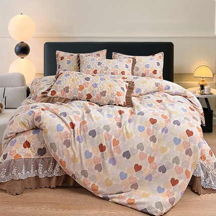 2024新款亲肤牛奶绒夹棉床盖四件套 霓虹甜心
