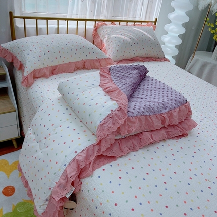 91家纺网 家纺一手货源 找家纺 （总）暖居 2025暖居韩版纯棉豆豆被高温砂洗床盖四件套同款全棉被套