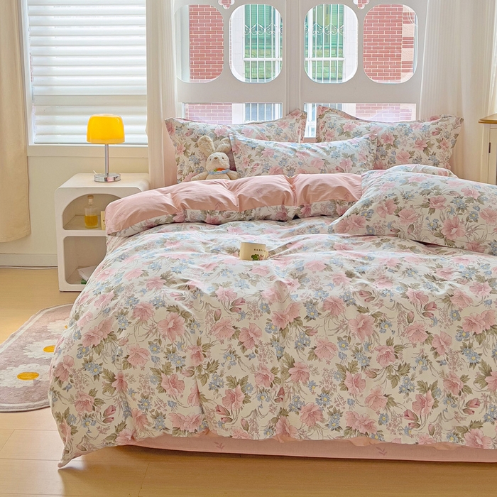 91家纺网 家纺一手货源 找家纺 暖芯优选 2025直播爆款全棉ins印花四件套纯棉床单床笠学生三件套9月上新 花暖香风