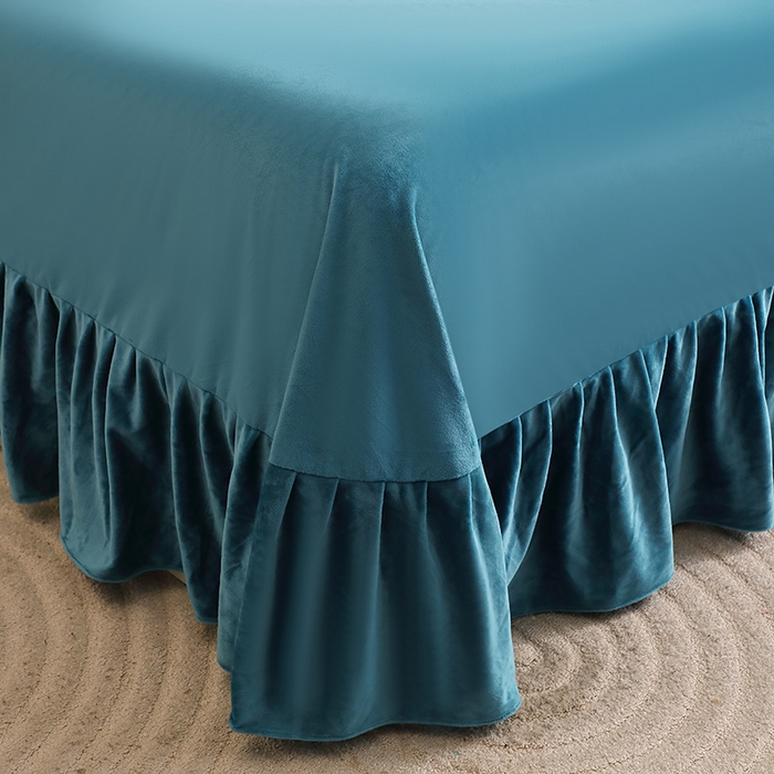 91家纺网 家纺一手货源 找家纺 2024新款母婴级花边床单款婴儿绒刺绣四件套 长相思-湖绿