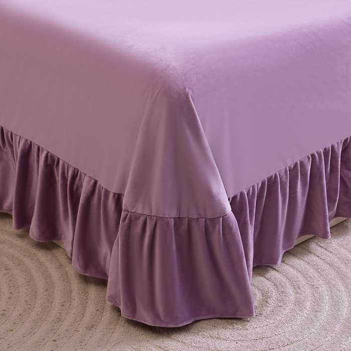 91家纺网 家纺一手货源 找家纺 2024新款母婴级花边床单款婴儿绒刺绣四件套 长相思-薰衣紫