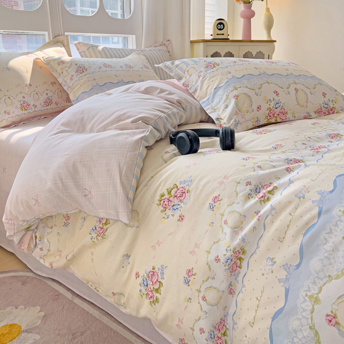 91家纺网 家纺一手货源 找家纺 暖芯优选 2025直播爆款全棉ins印花四件套纯棉床单床笠学生三件套9月上新 时光漫旅